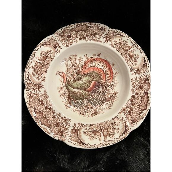 JOHNSON BROS WILD TURKEYS NATIVE AMERICAN WINDSOR WARE Rim Soup Bowl - Picture 1 of 4